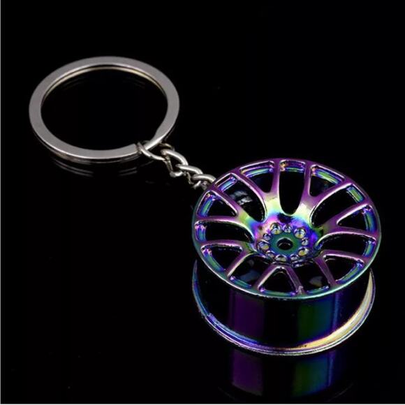 NEW multicolor metal car wheel hubcap rim auto keychain key ring gift B196 - Picture 1 of 1